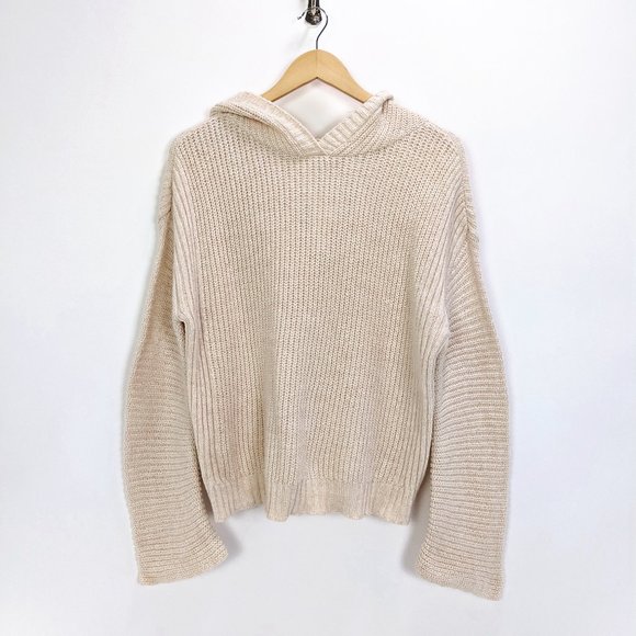Abound Size M Womens Cozy Ribbed Knit Hoodie In Beige Oatmeal Light Heather - Picture 3 of 9